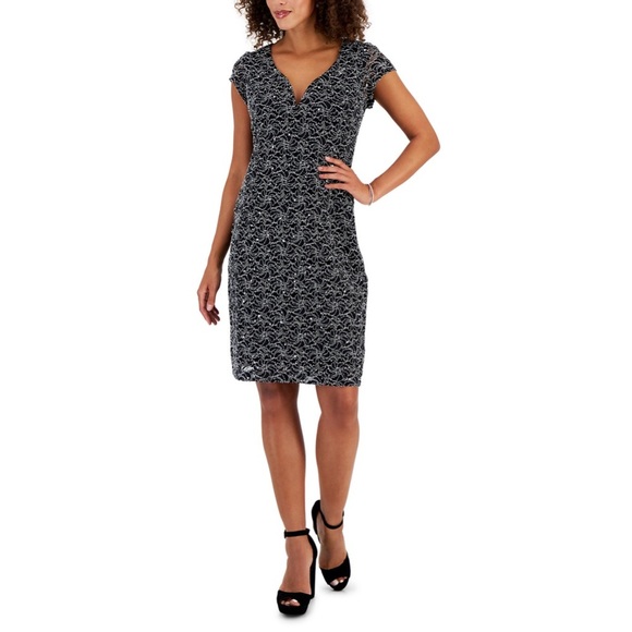 Connected Apparel Short-Sleeve Lace Sheath Dress - Picture 2 of 4
